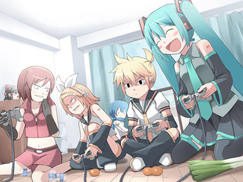 Anime Characters Playing Games — Blue, Playful, Morning