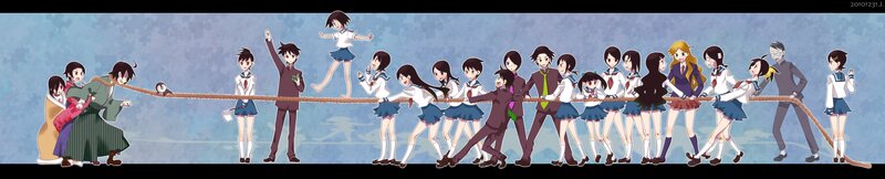 Anime characters playing tug-of-war