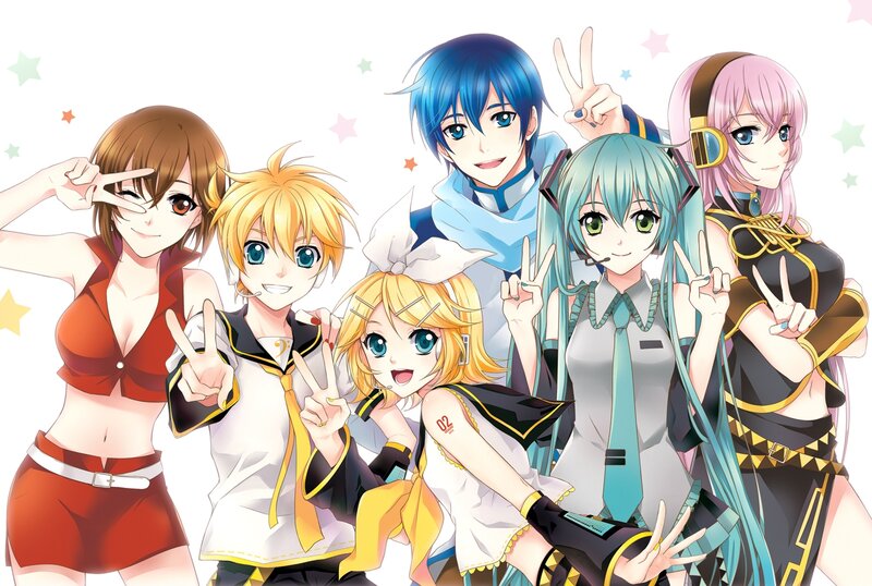 Anime Characters Posing — Blue, Cheerful