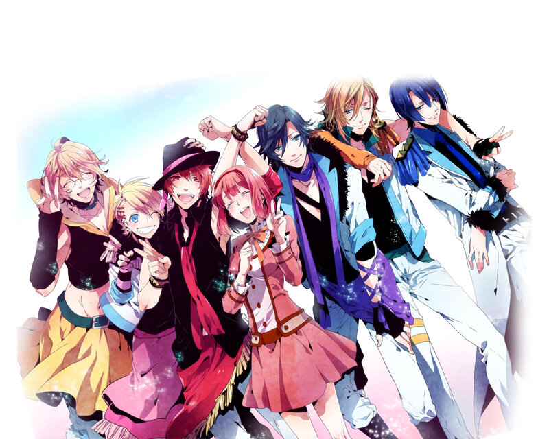 Anime Characters Posing — Blue, Energetic, Group