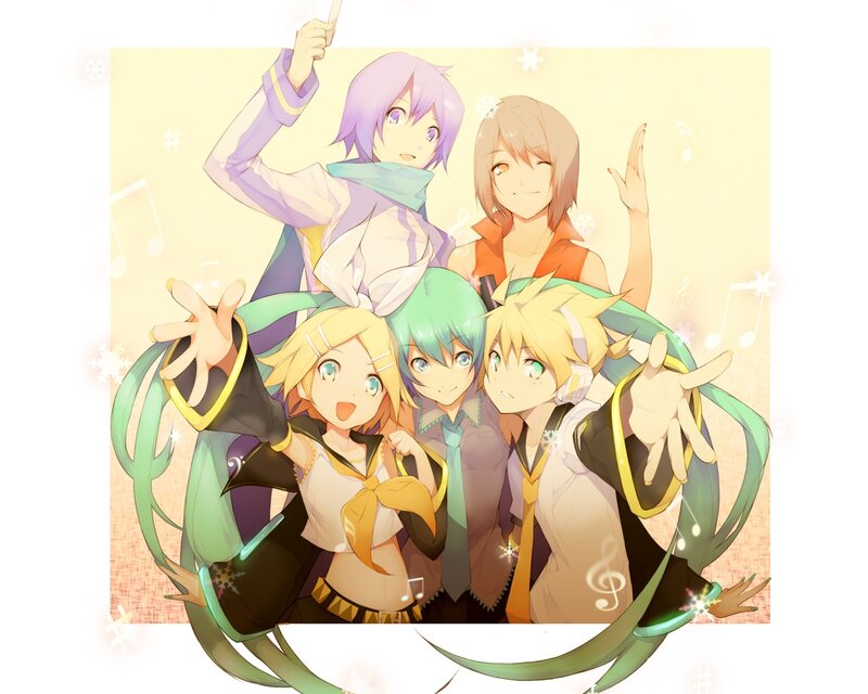Anime Characters Posing — Green, Cheerful, Digital Art