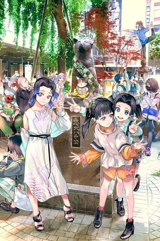 Anime Characters Posing — Green, Lively