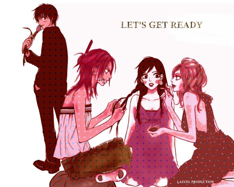 anime characters preparing for event