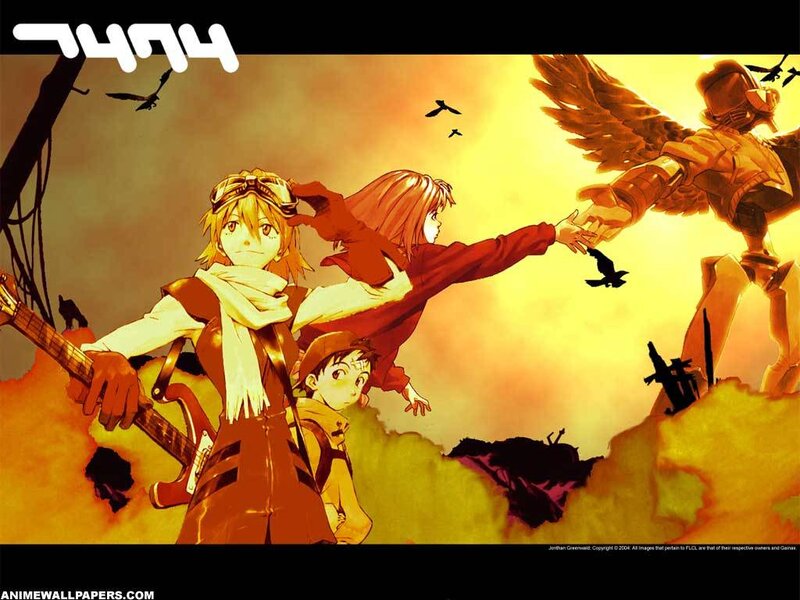 Anime characters reaching for a robot