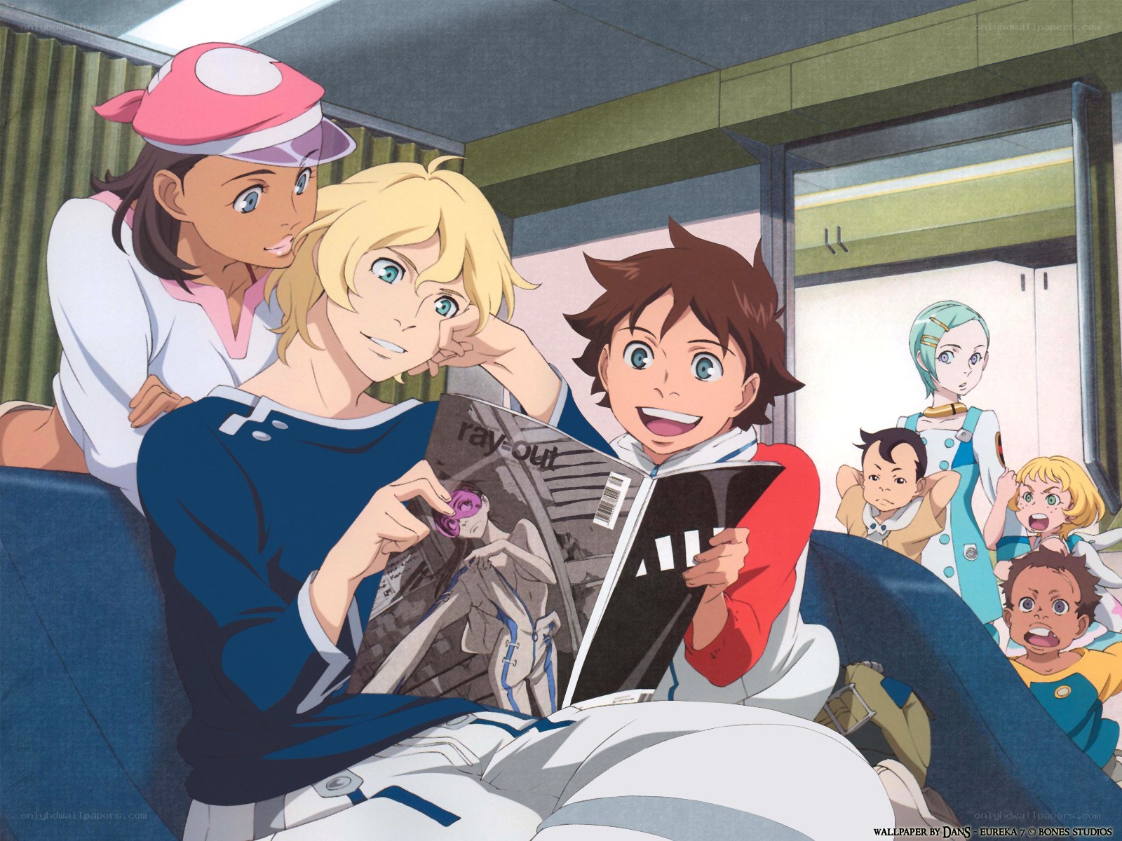 anime characters reading magazine