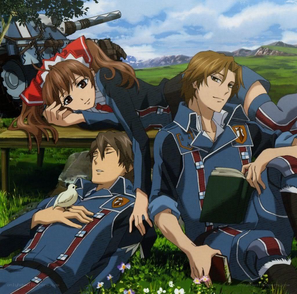 anime characters relaxing outdoors