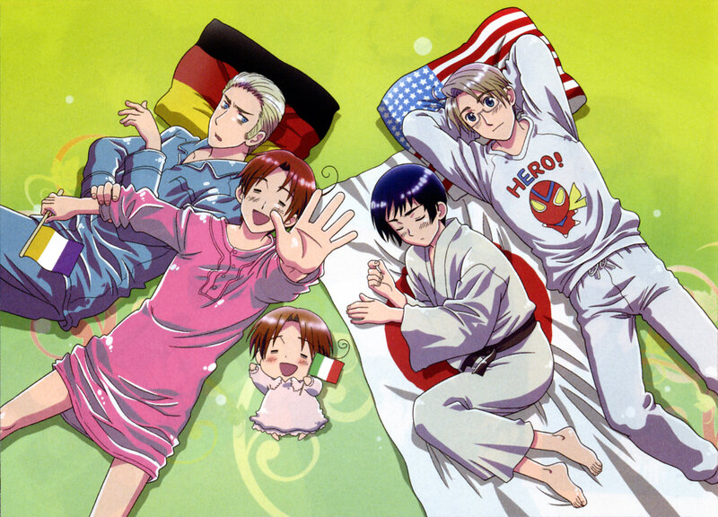 anime characters relaxing together