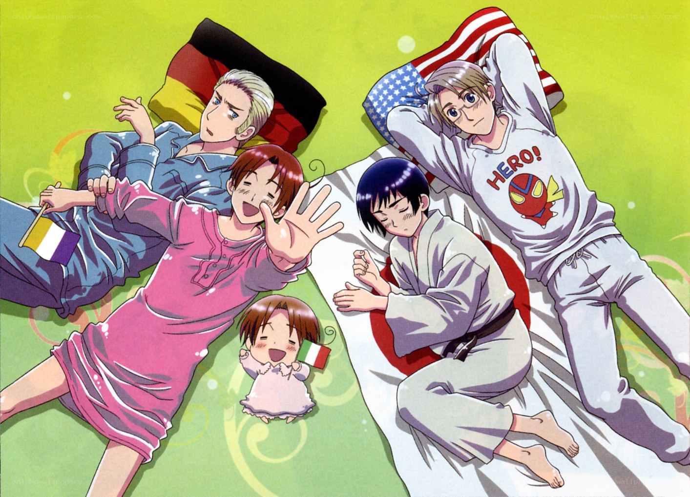 anime characters relaxing together