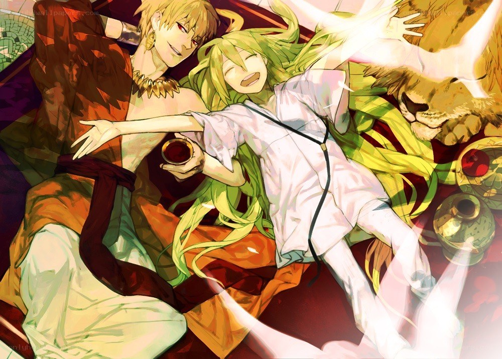 Anime characters relaxing together
