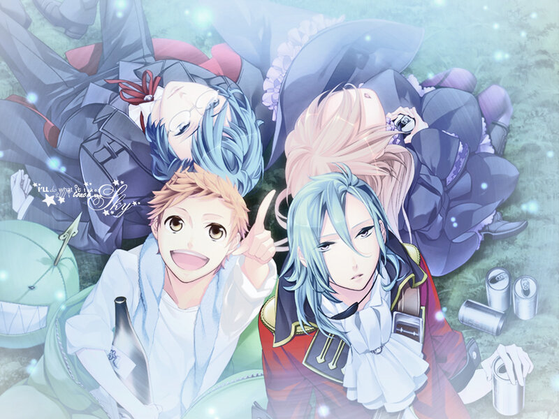 anime characters relaxing together