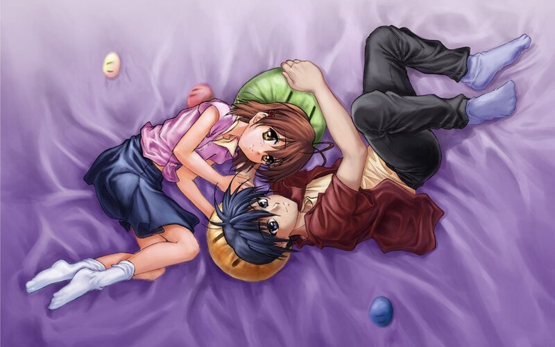 Anime characters resting on bed
