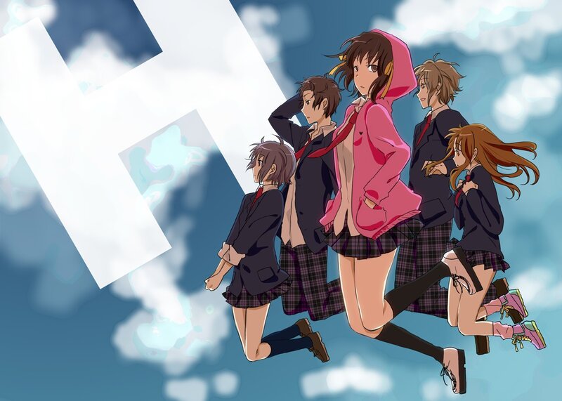 Anime Characters Running — Blue, Dynamic, Afternoon