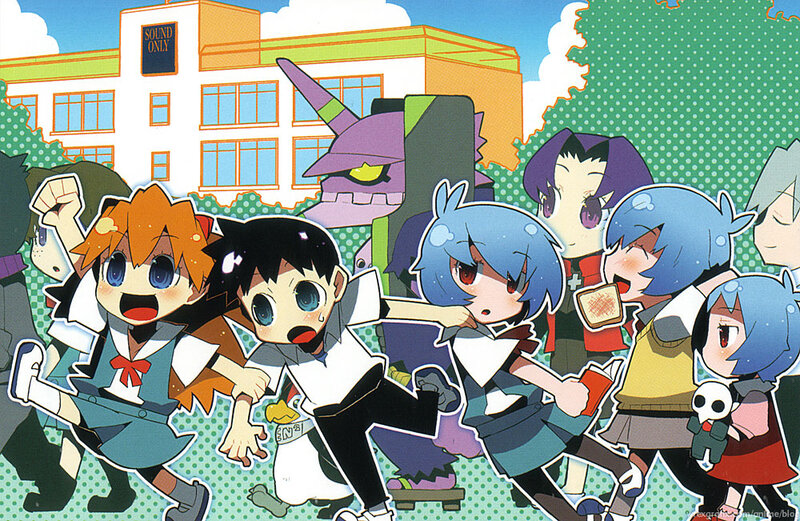 Anime characters running from monster