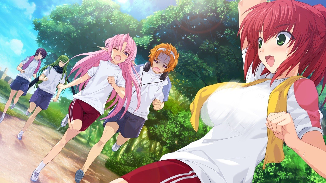 anime characters running in park