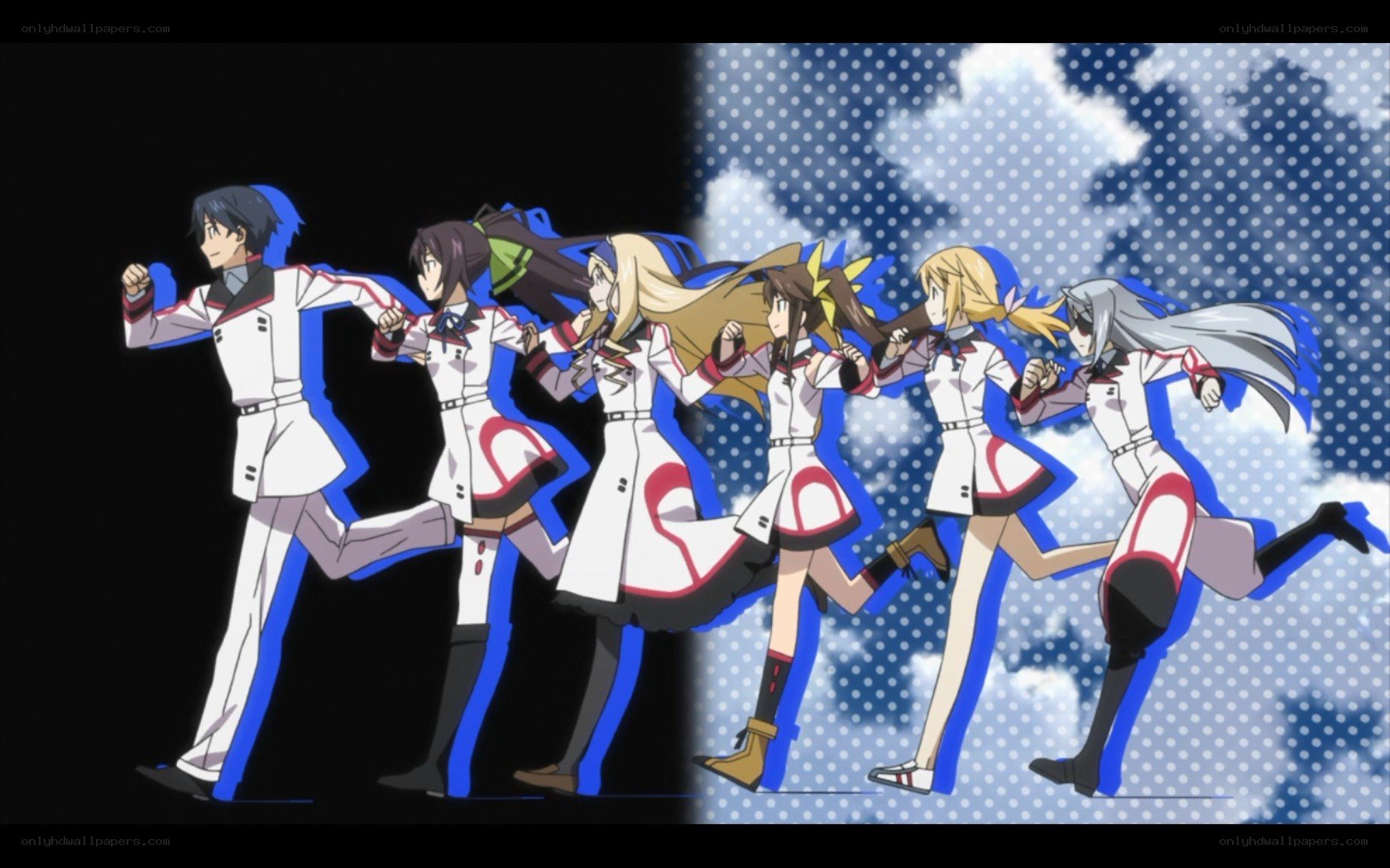 anime characters running in unison