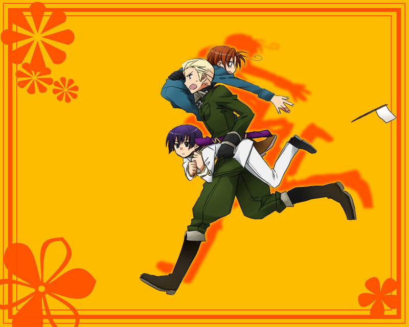anime characters running together