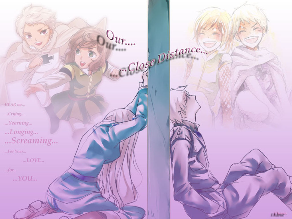 Anime characters separated by a wall