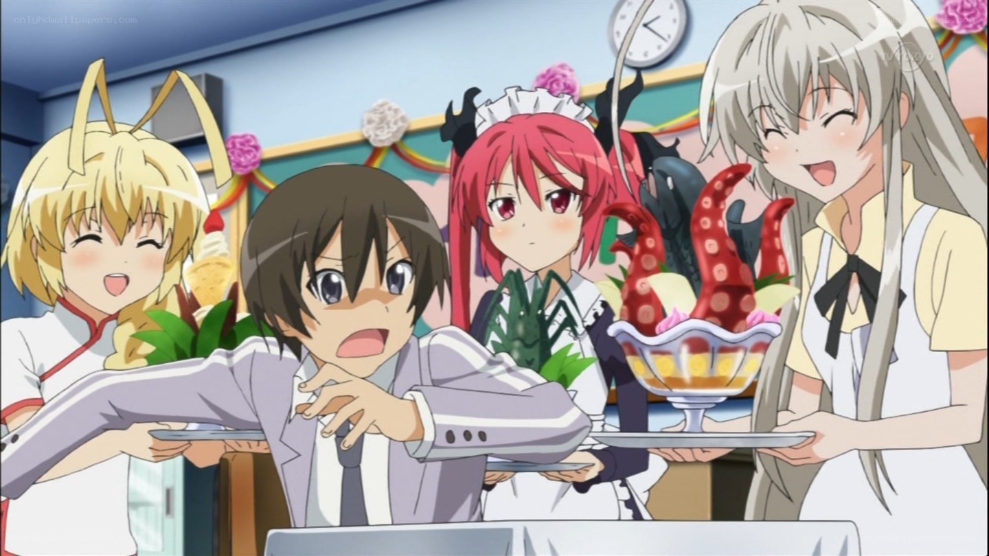 anime characters serving dessert