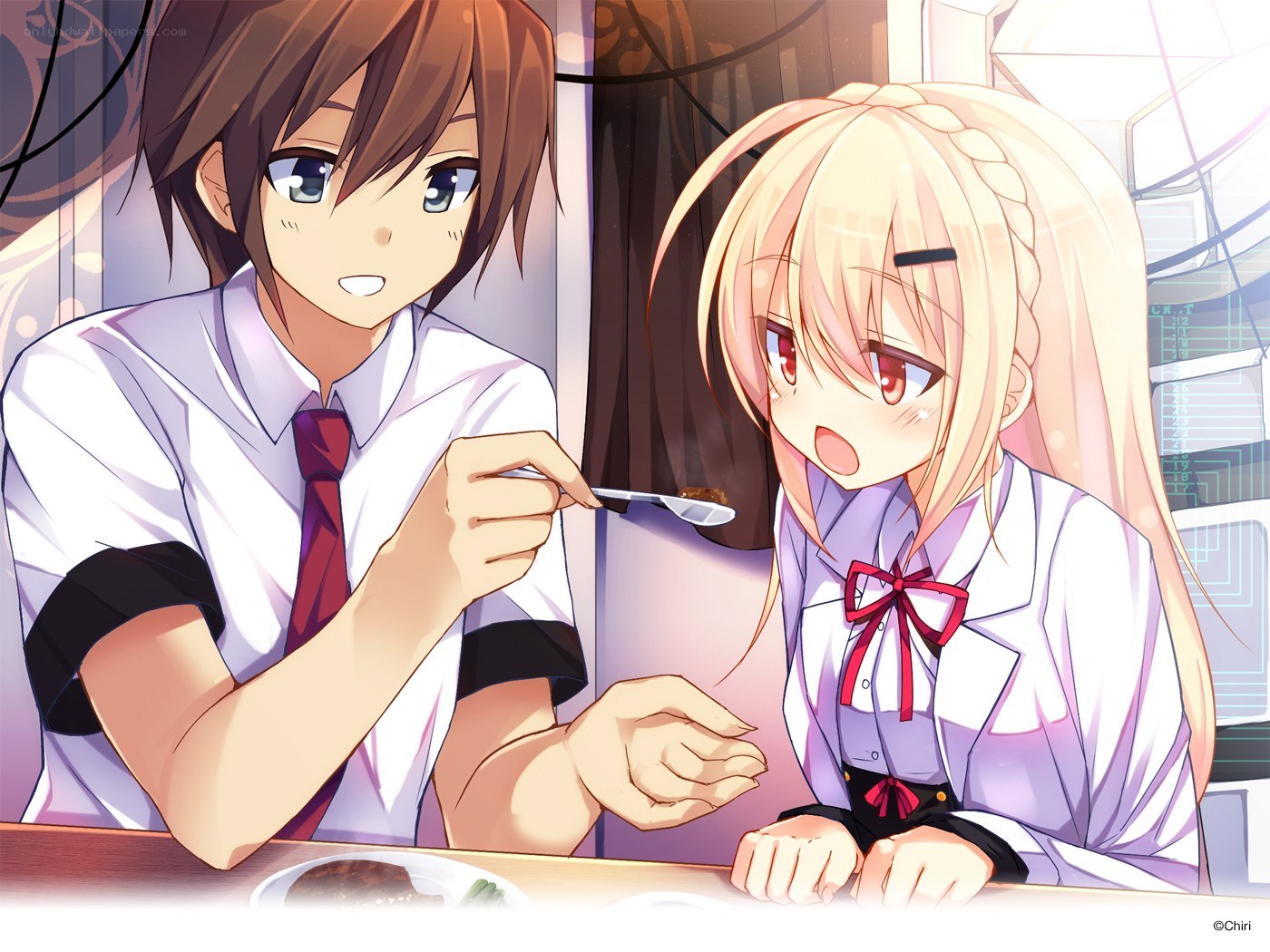 Anime characters sharing a meal