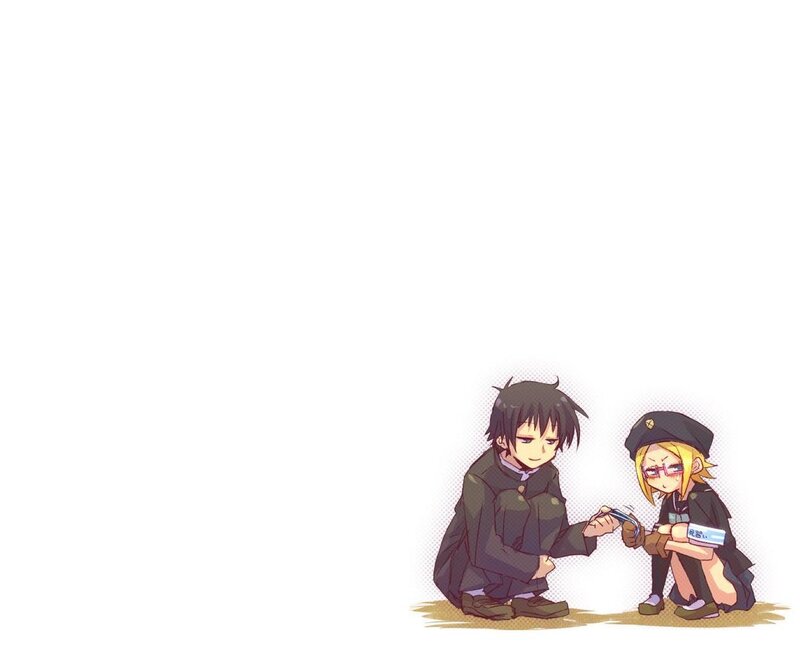 anime characters sharing a snack