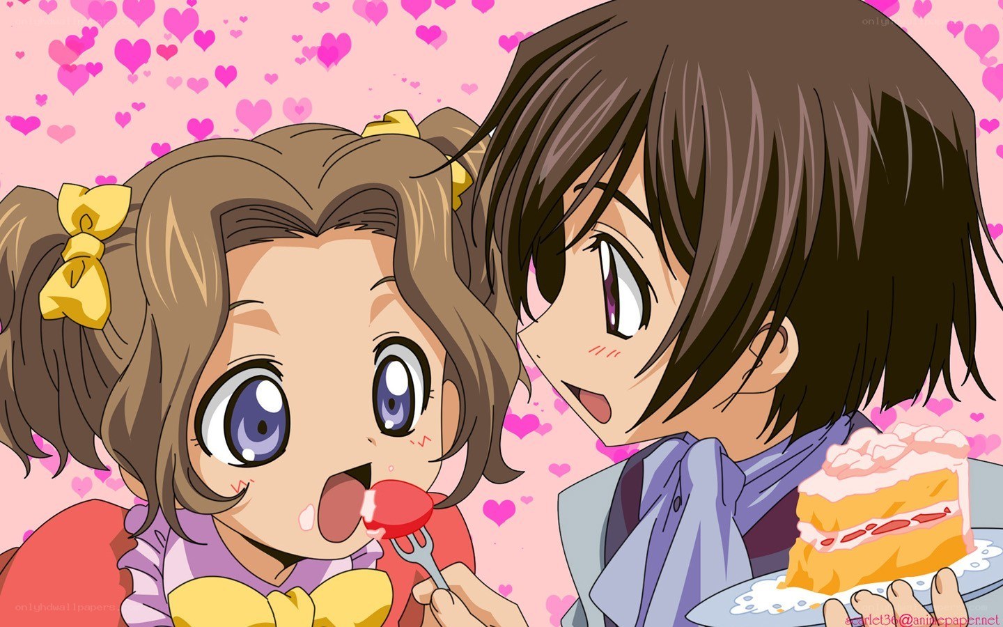 Anime characters sharing cake