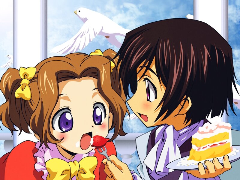 Anime characters sharing dessert