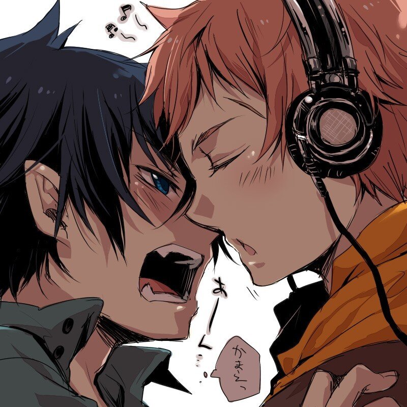 anime characters sharing headphones