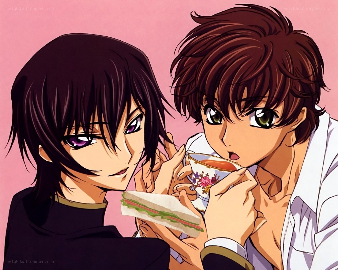 anime characters sharing tea and sandwich
