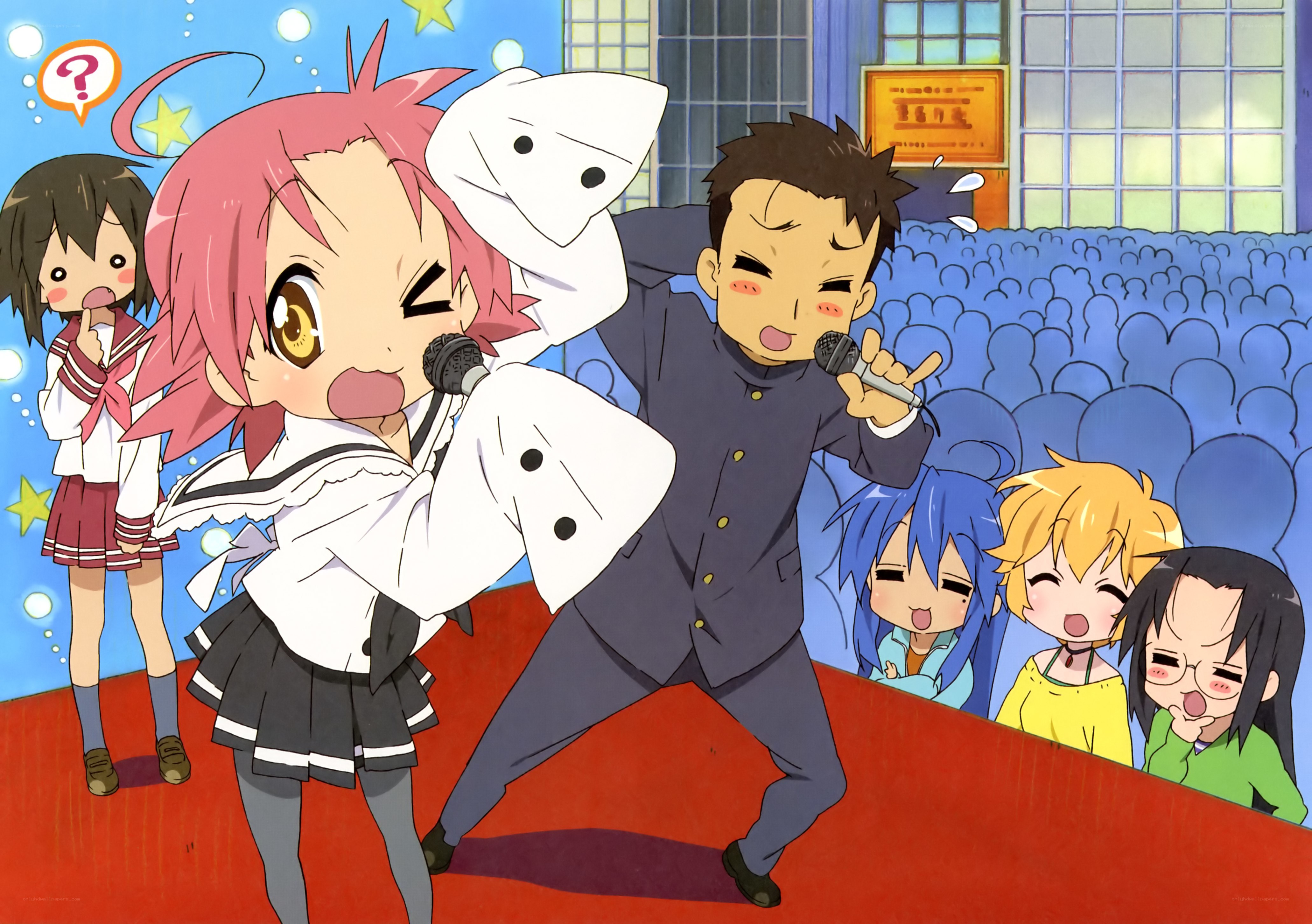 Anime characters singing on stage