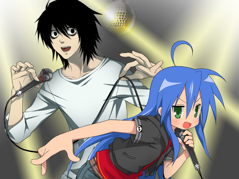 Anime characters singing on stage