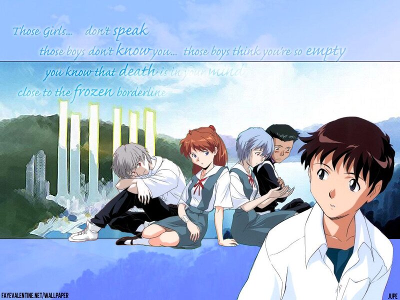 Anime Characters Sitting — Blue, Melancholic