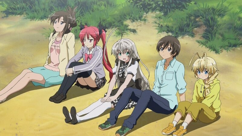 anime characters sitting outdoors