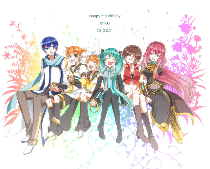 Anime Characters Sitting Together — White