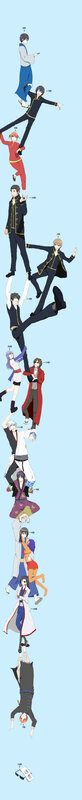 Anime characters stacked in a tower