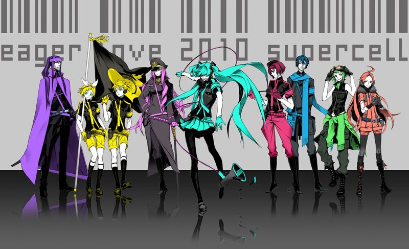Anime Characters Standing — Black, Dramatic, Digital Art
