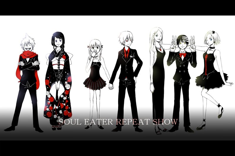 Anime Characters Standing — Black, Dramatic, Formal Wear