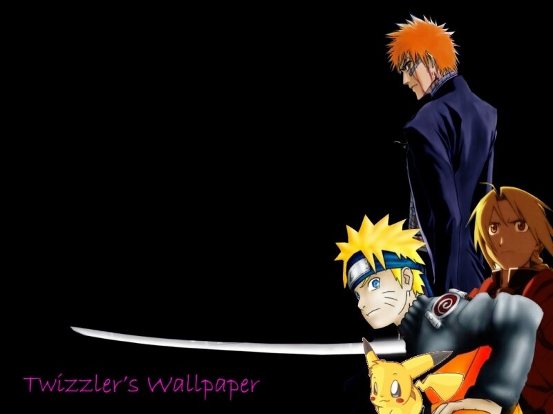 Anime Characters Standing — Black, Dramatic, Sword, Pikachu