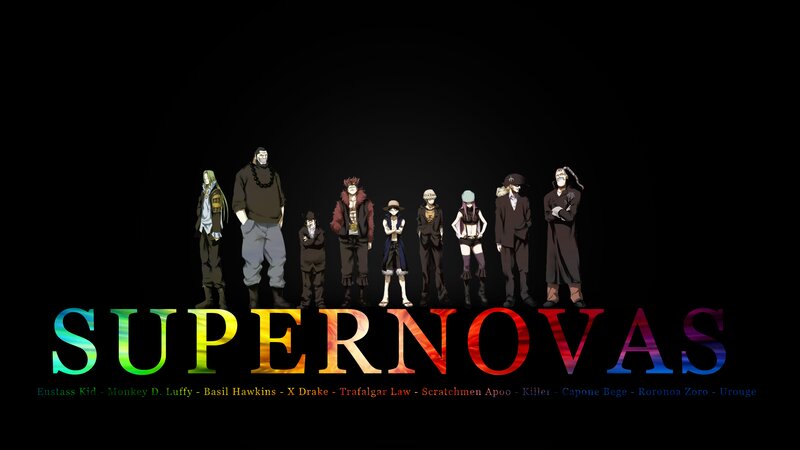 Anime Characters Standing — Black, Dramatic, Text