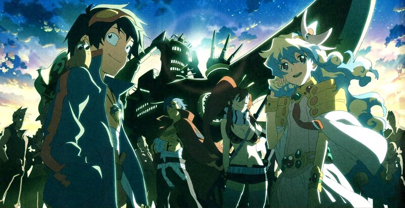 Anime Characters Standing — Blue, Dramatic, Sunset, Mecha