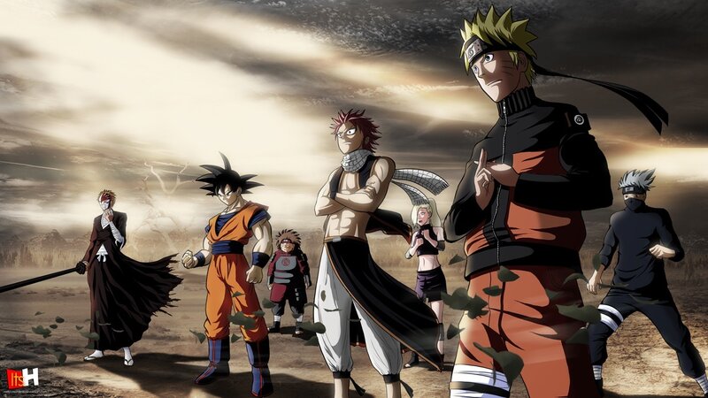 Anime Characters Standing — Brown, Dramatic