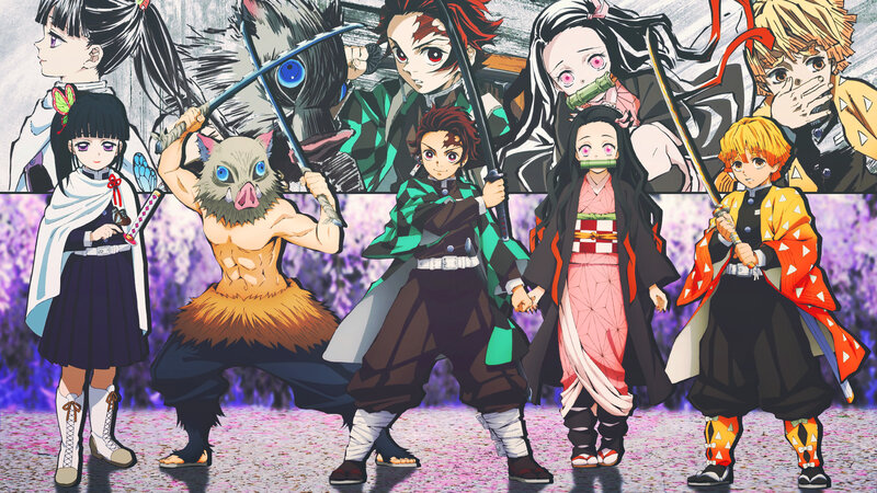 Anime Characters Standing — Purple, Dramatic, Spring