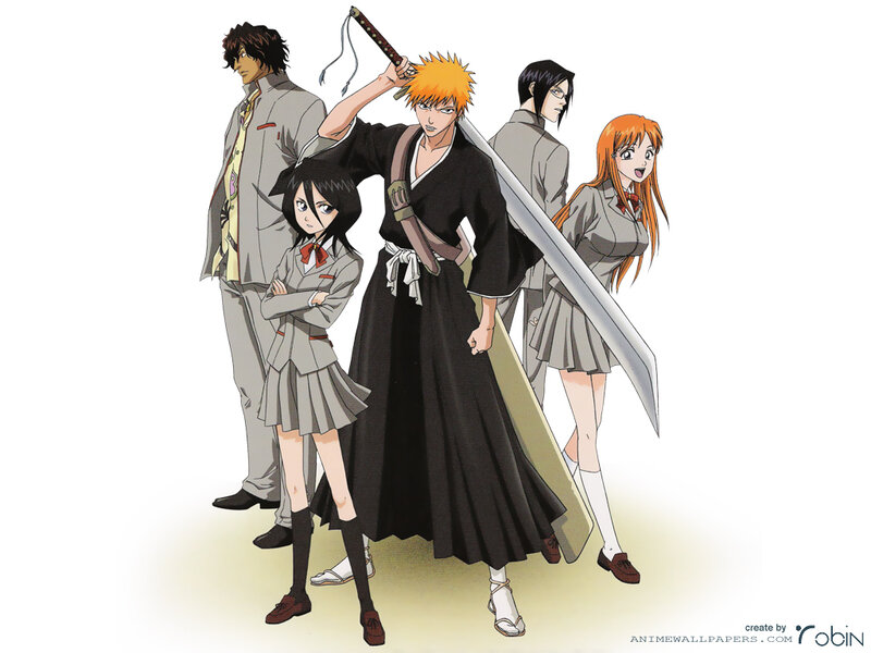 Anime Characters Standing — White, Dramatic, Sword, School Uniforms, Black Robe, Black