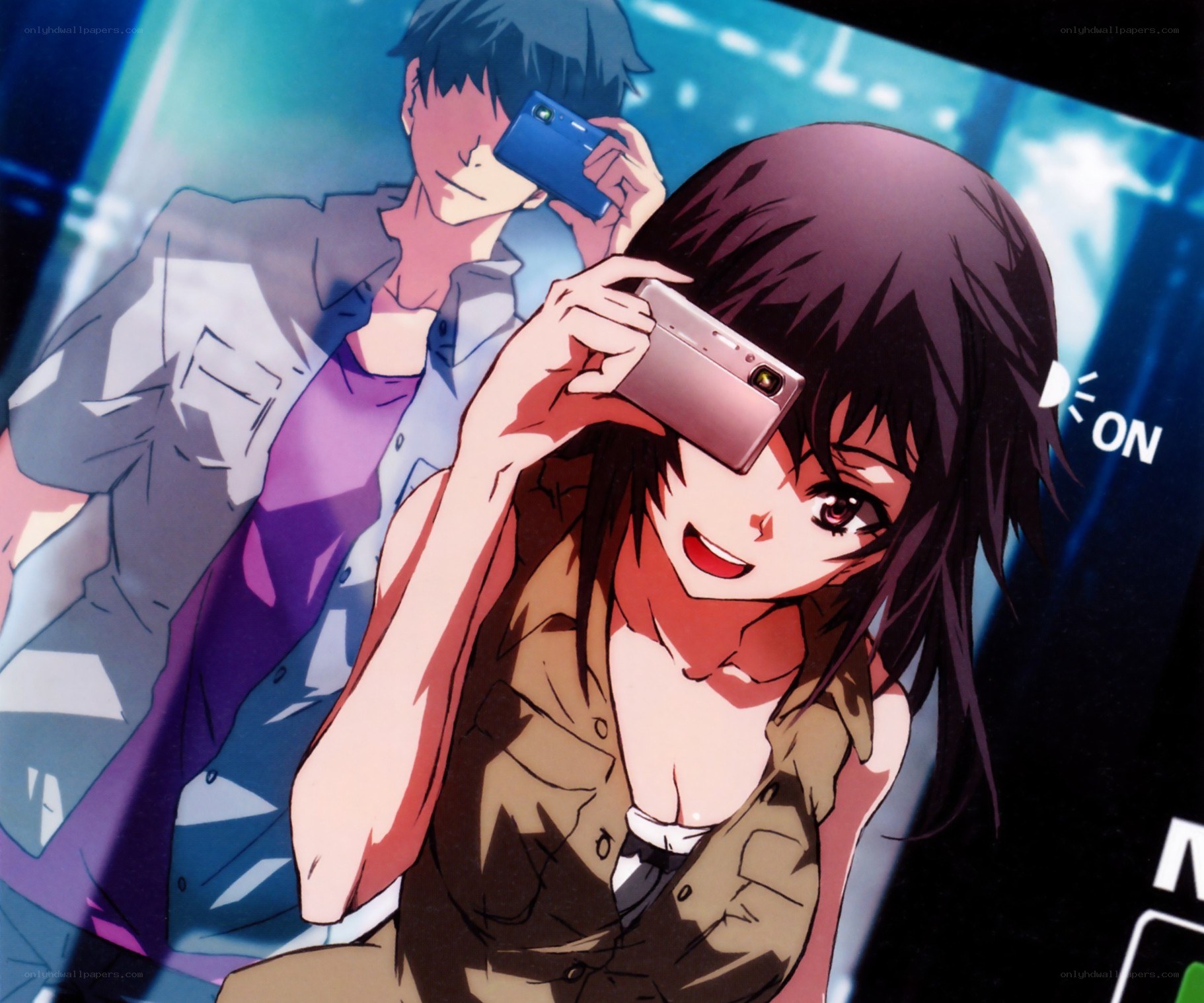anime characters taking photos
