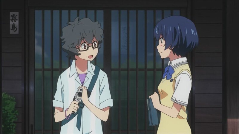 anime characters talking outside