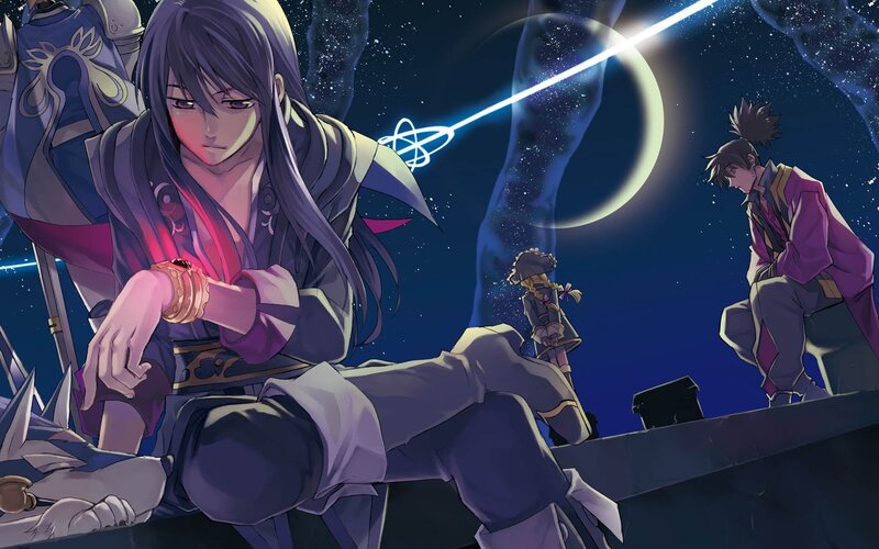 anime characters under a crescent moon