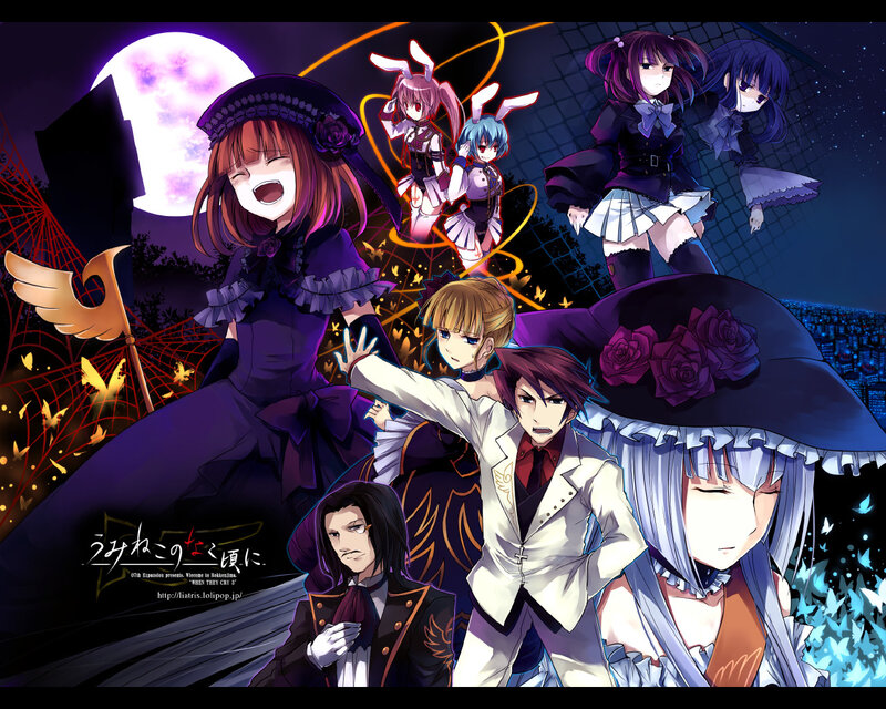 Anime characters under a full moon
