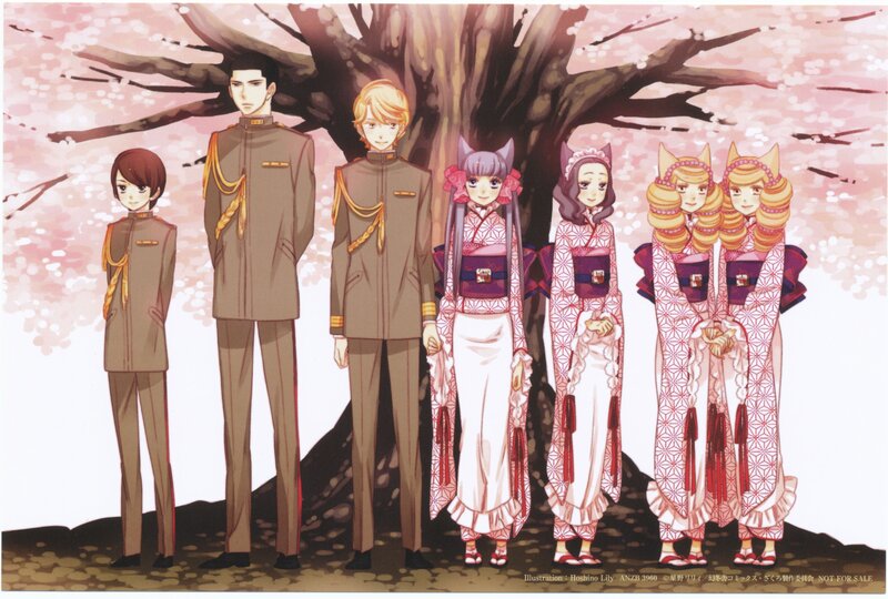 anime characters under cherry blossoms
