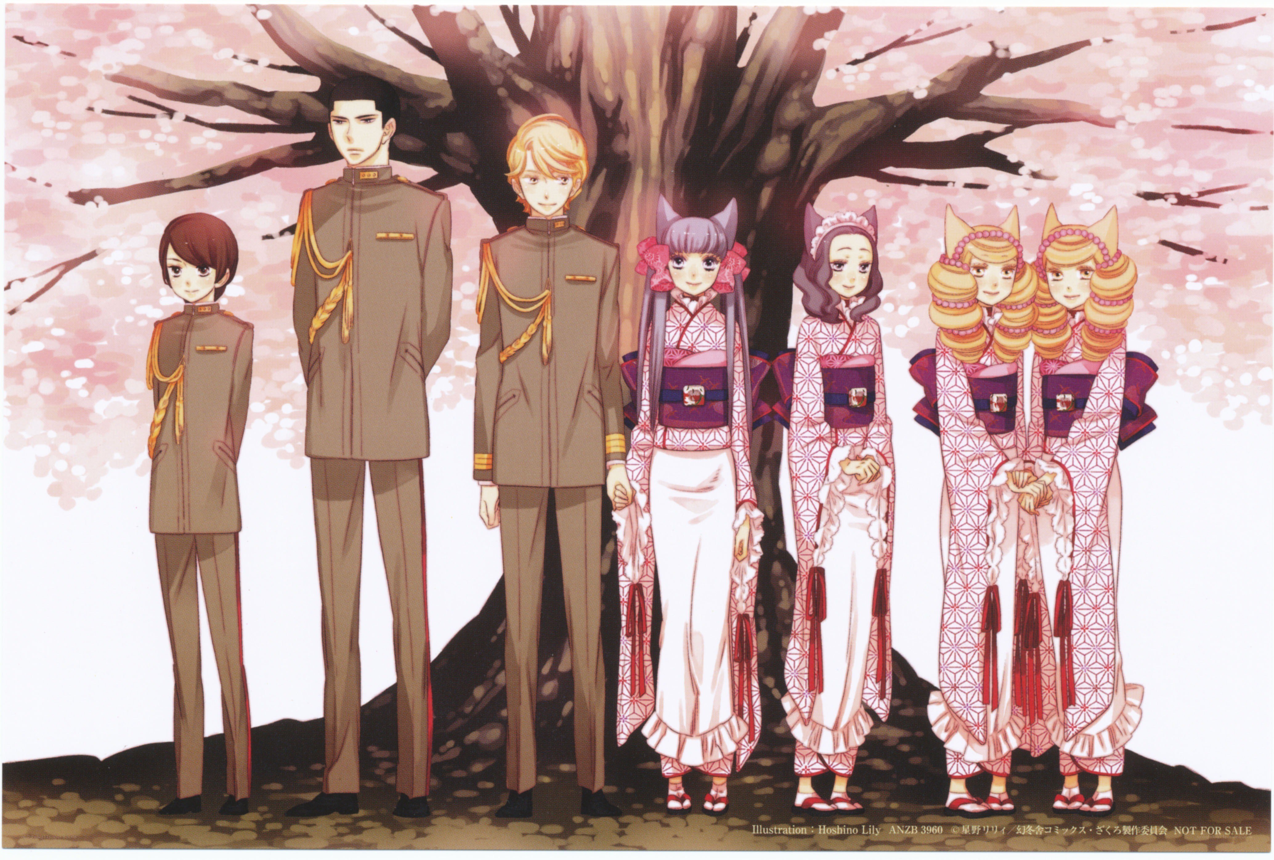 anime characters under cherry blossoms