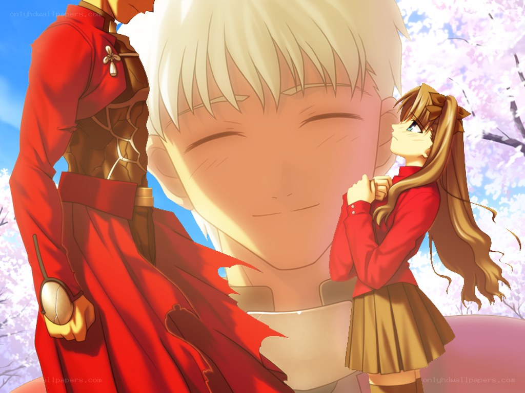anime characters under cherry blossoms