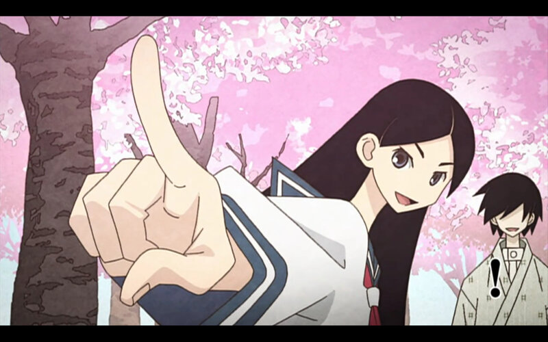 anime characters under cherry blossoms